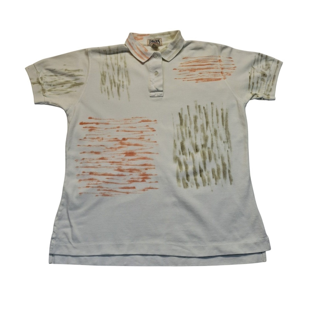 Fairway Blues Polo Shirt Mens Medium White Orange Excellent Abstract Made in USA